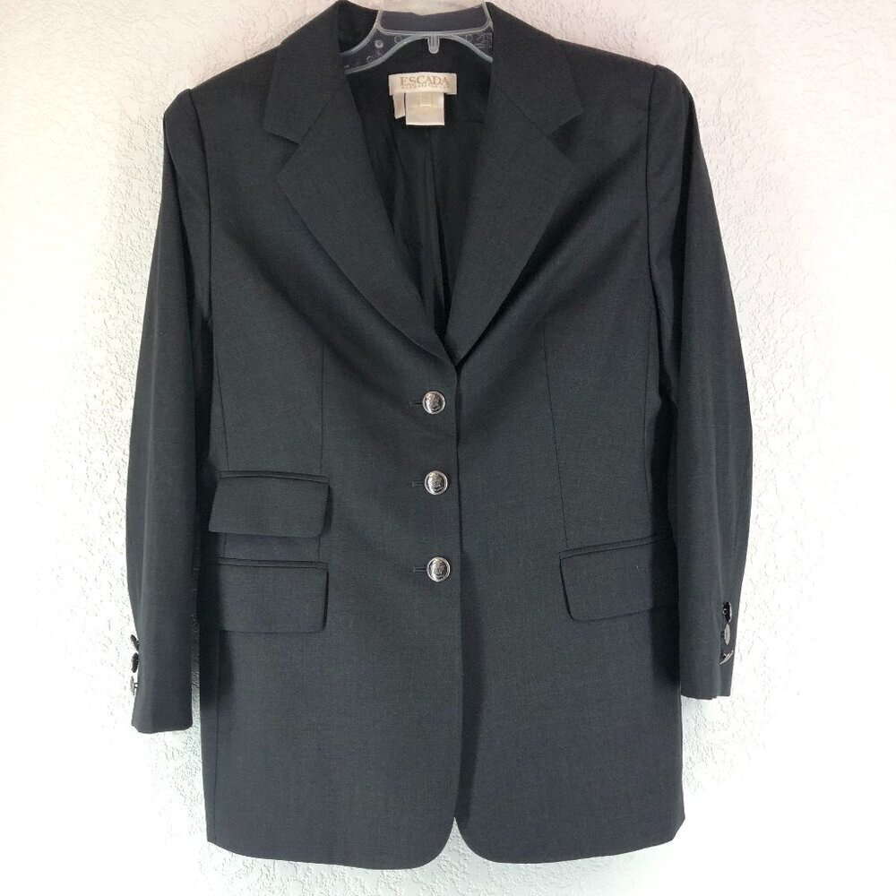 Escada Black/Dark Gray Wool Blazer Size 40/Medium